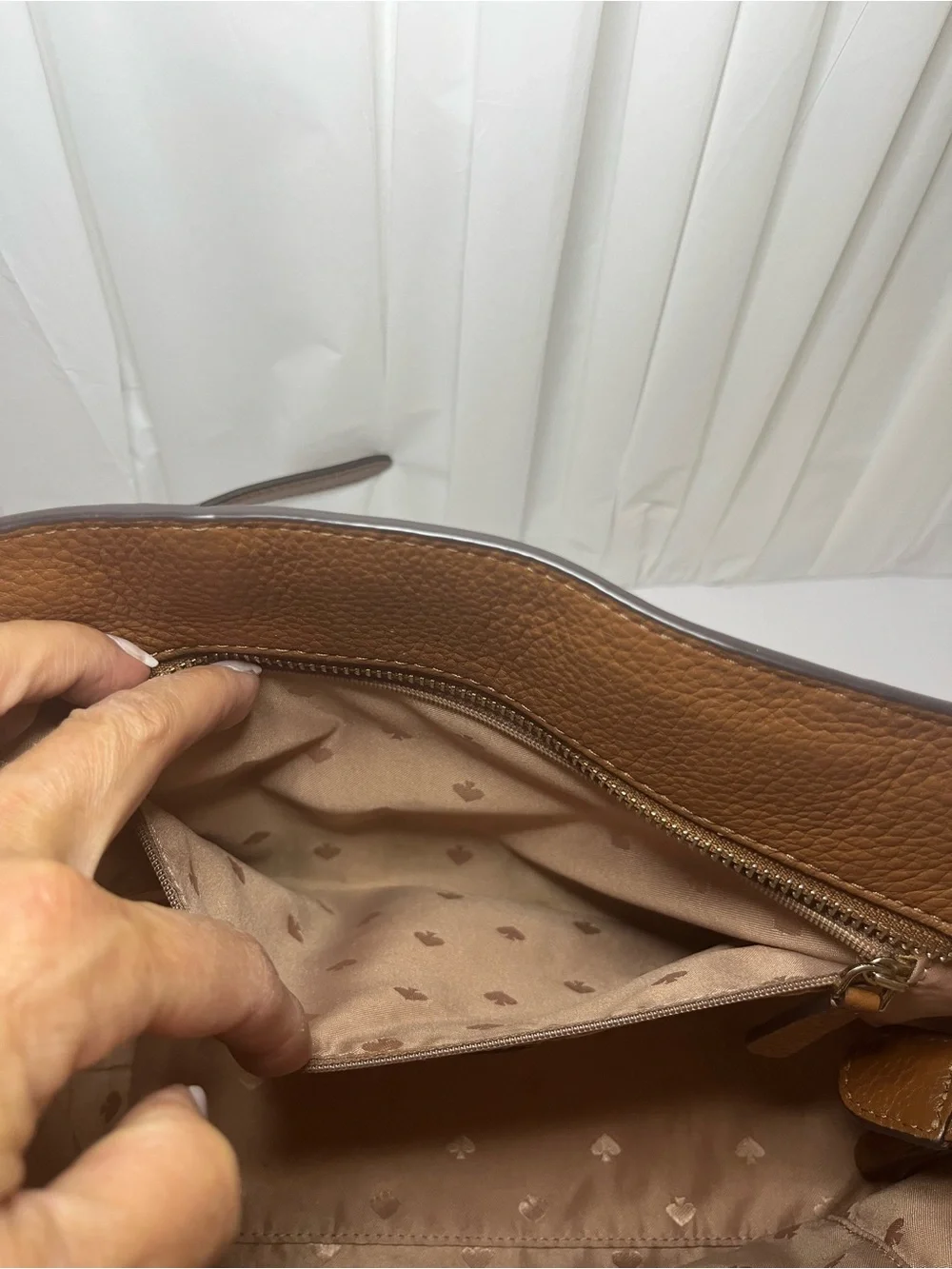 kate spade Tan Pebbled Leather Satchel with Gold Logo